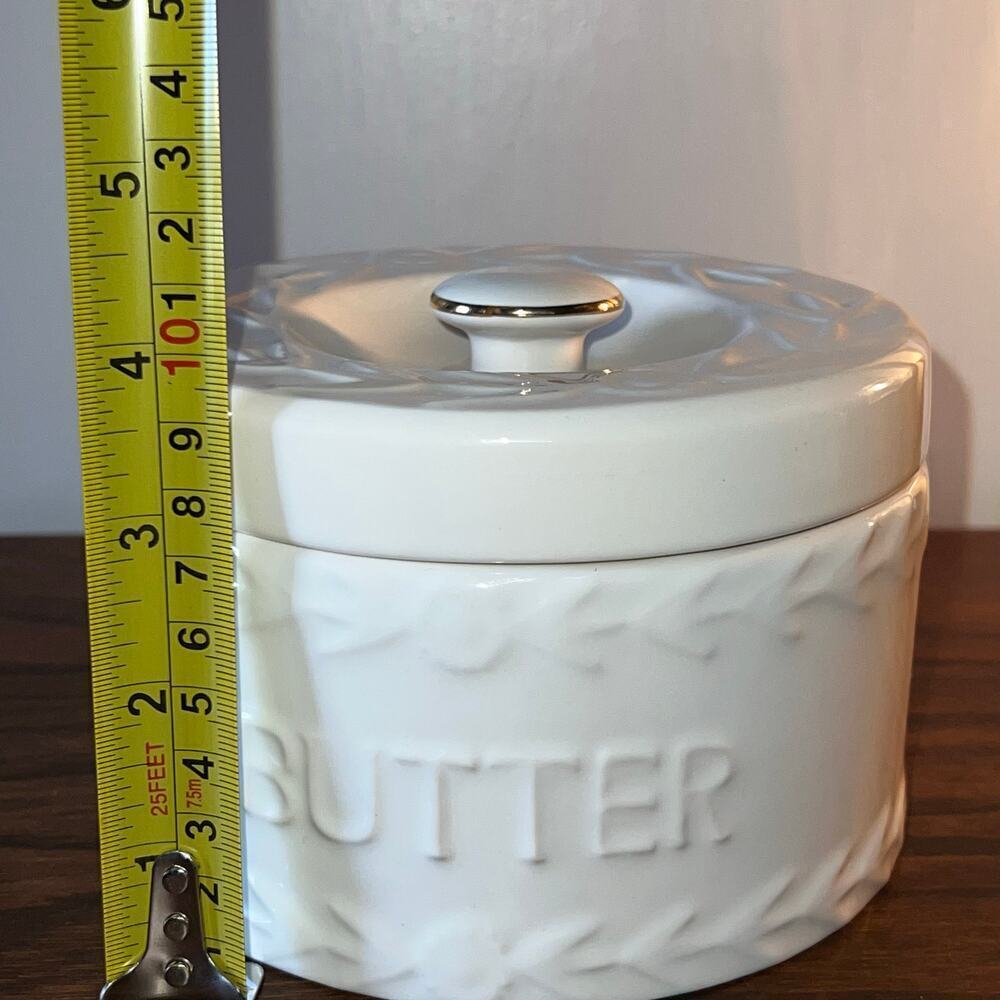 Butter Crock Dish Decor White Canister Kitchen Food Storage House of Webster - Picture 3 of 8